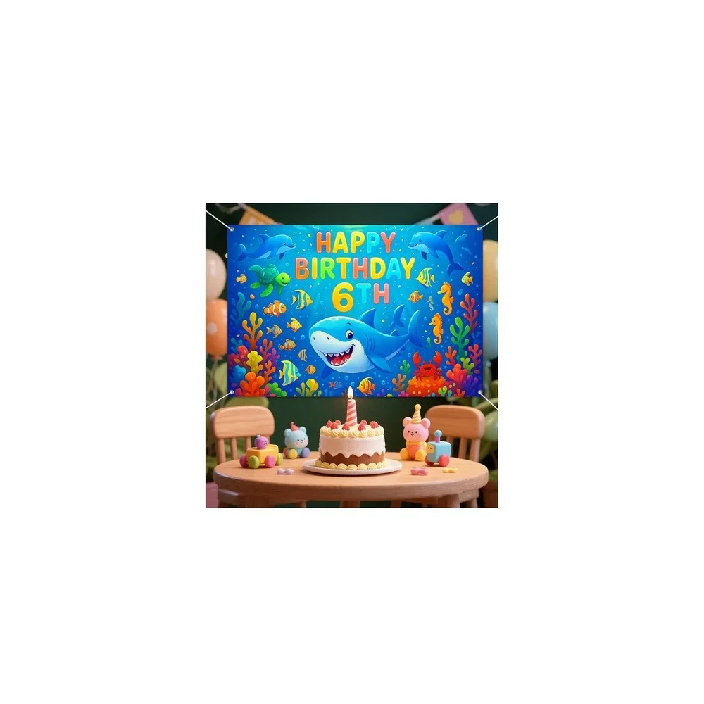 Happy 3rd Birthday Shark Backdrop Under the Sea Party Banner 71x43in New READ